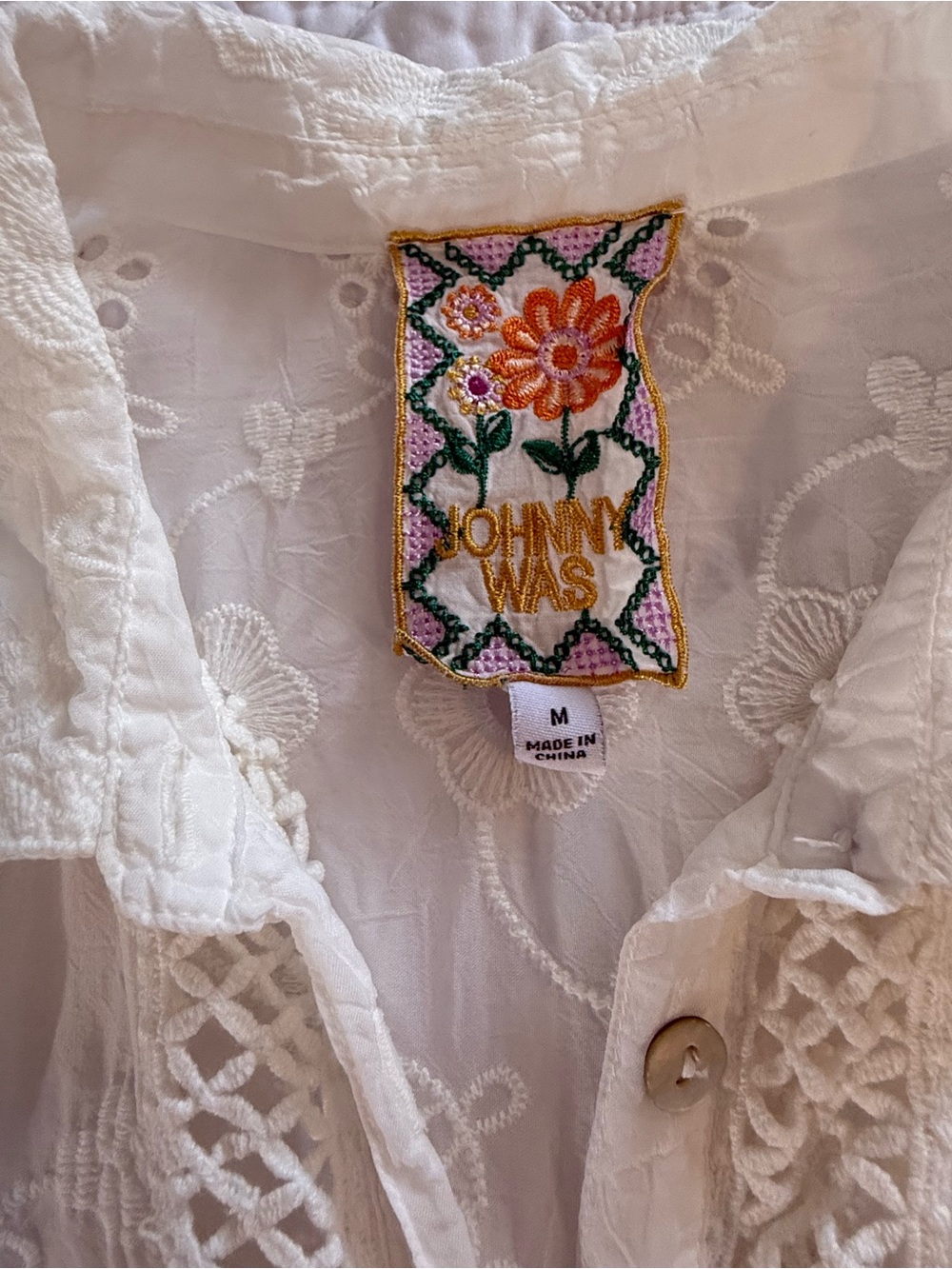 Johnny Was Deena White Embroidered Eyelet Blouse - Picture 2 of 3